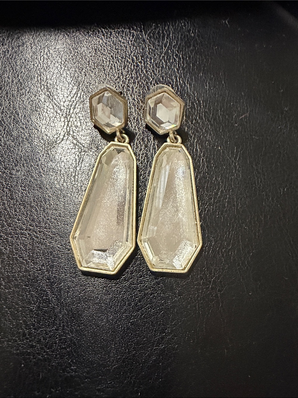 Clear Crystal Drop Statement Earrings - Gold Frame